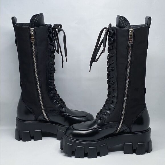 Prada Lug-Sole Tall Leather Combat Boots size 35 - Picture 9 of 16
